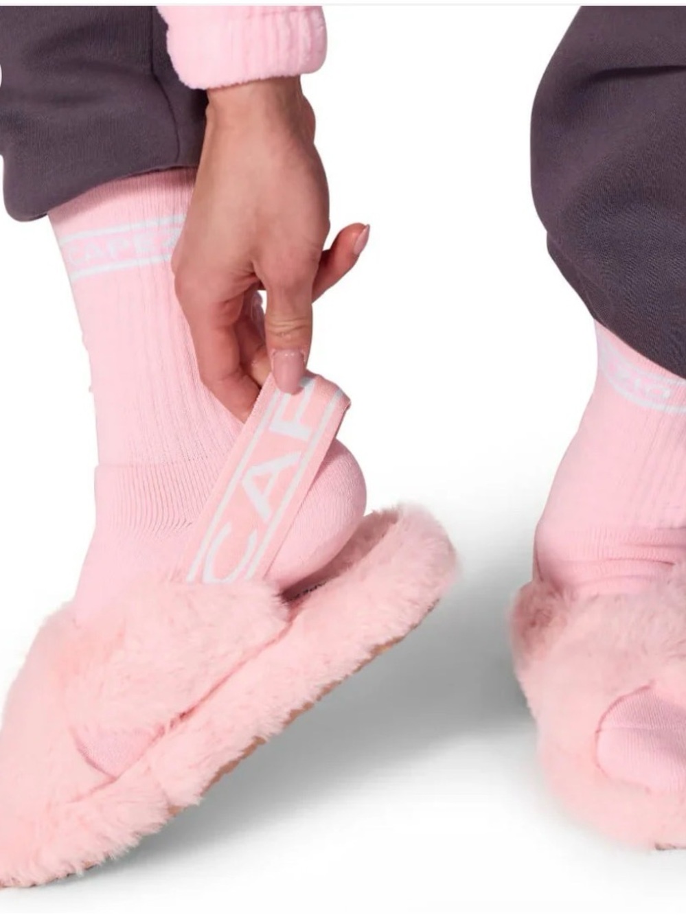 Capezio Pink Faux-Fur Slide with Logo Elastic Strap